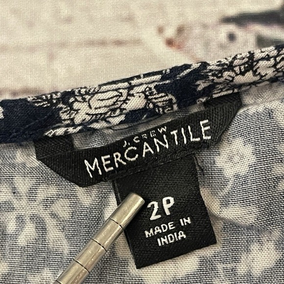 J Crew Mercantile Navy Blue White Floral Print Ruffle Faux Wrap Dress Size 2P - Picture 4 of 8
